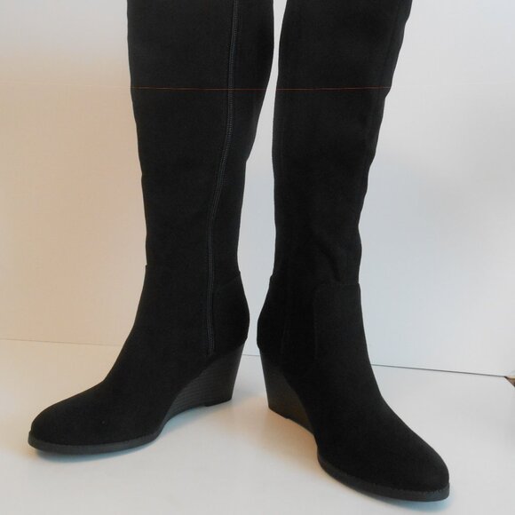 Me Too Stacked Wedge Suede Knee High Boots - Picture 2 of 7